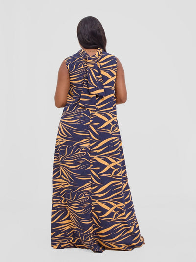 Vivo Bissa Reversible Maxi Dress - Navy / Orange Print - Shopzetu