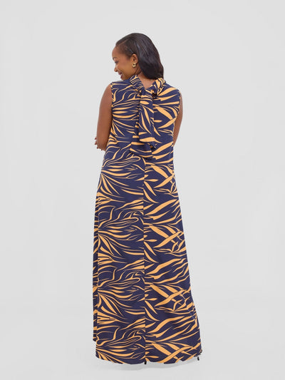 Vivo Bissa Reversible Maxi Dress - Navy / Orange Print - Shopzetu