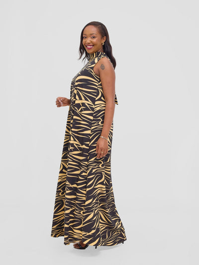 Vivo Bissa Reversible Maxi Dress - Yellow / Black Print - Shopzetu