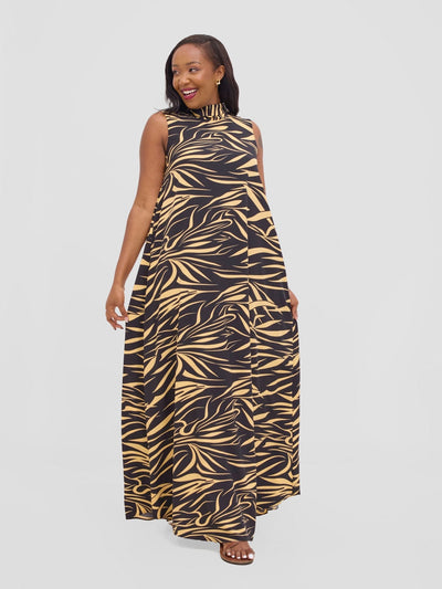 Vivo Bissa Reversible Maxi Dress - Yellow / Black Print - Shopzetu