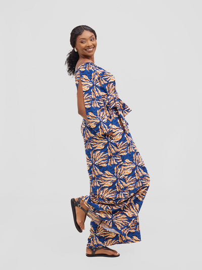 Vivo Yumi Off Shoulder Jumpsuit - Navy / Orange Miyu Print - Shopzetu