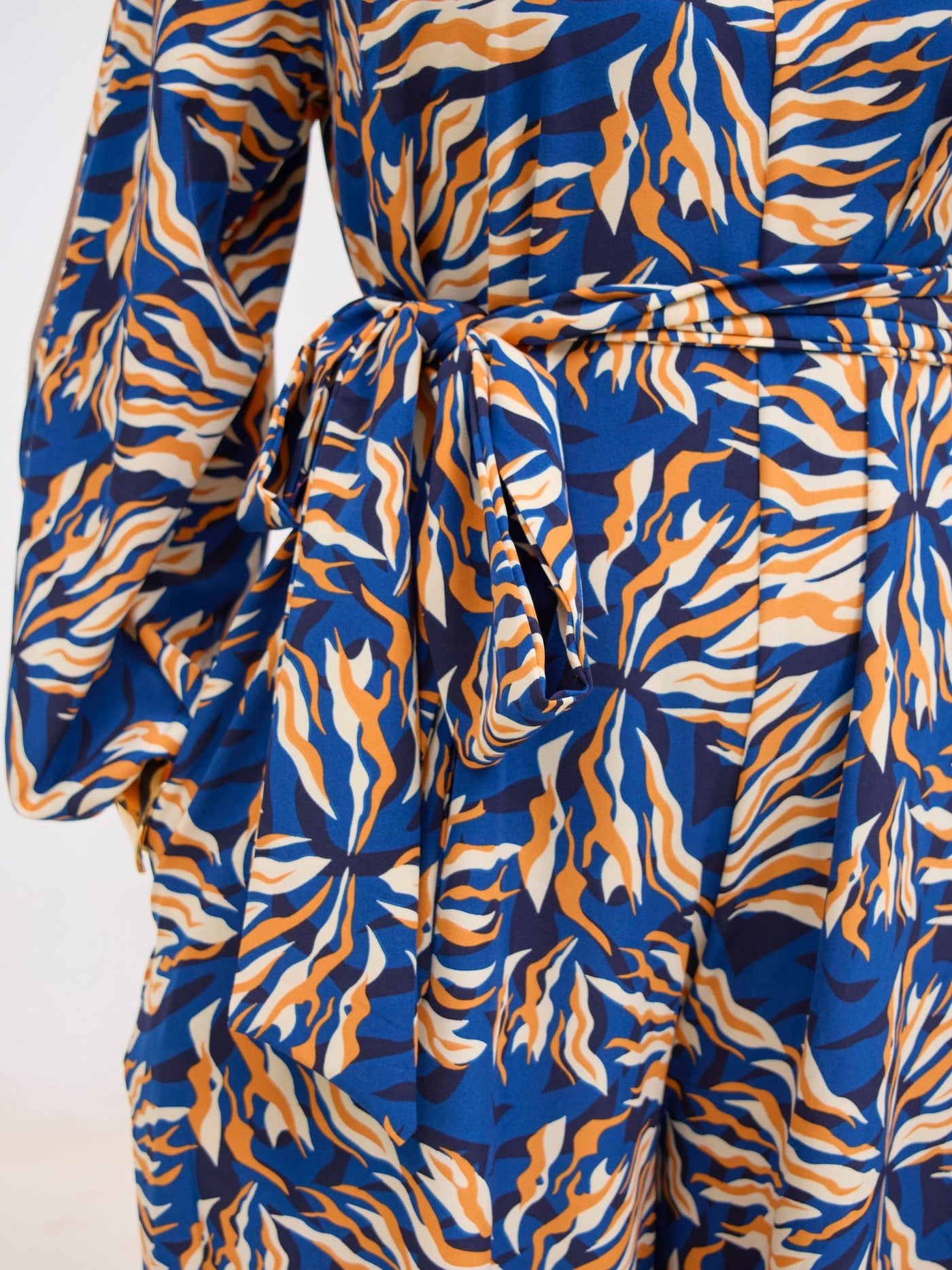 Vivo Yumi Off Shoulder Jumpsuit - Navy / Orange Miyu Print - Shopzetu