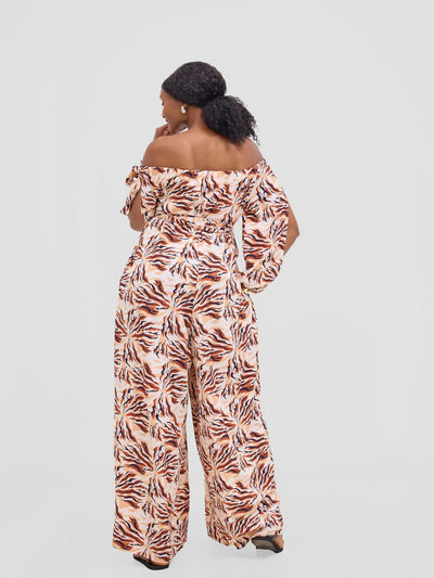 Vivo Yumi Off Shoulder Jumpsuit - Rust / Black Miyu Print - Shopzetu