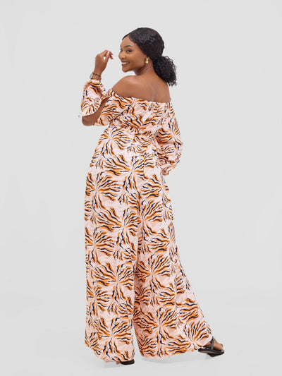 Vivo Yumi Off Shoulder Jumpsuit - Orange / Black Miyu Print - Shopzetu