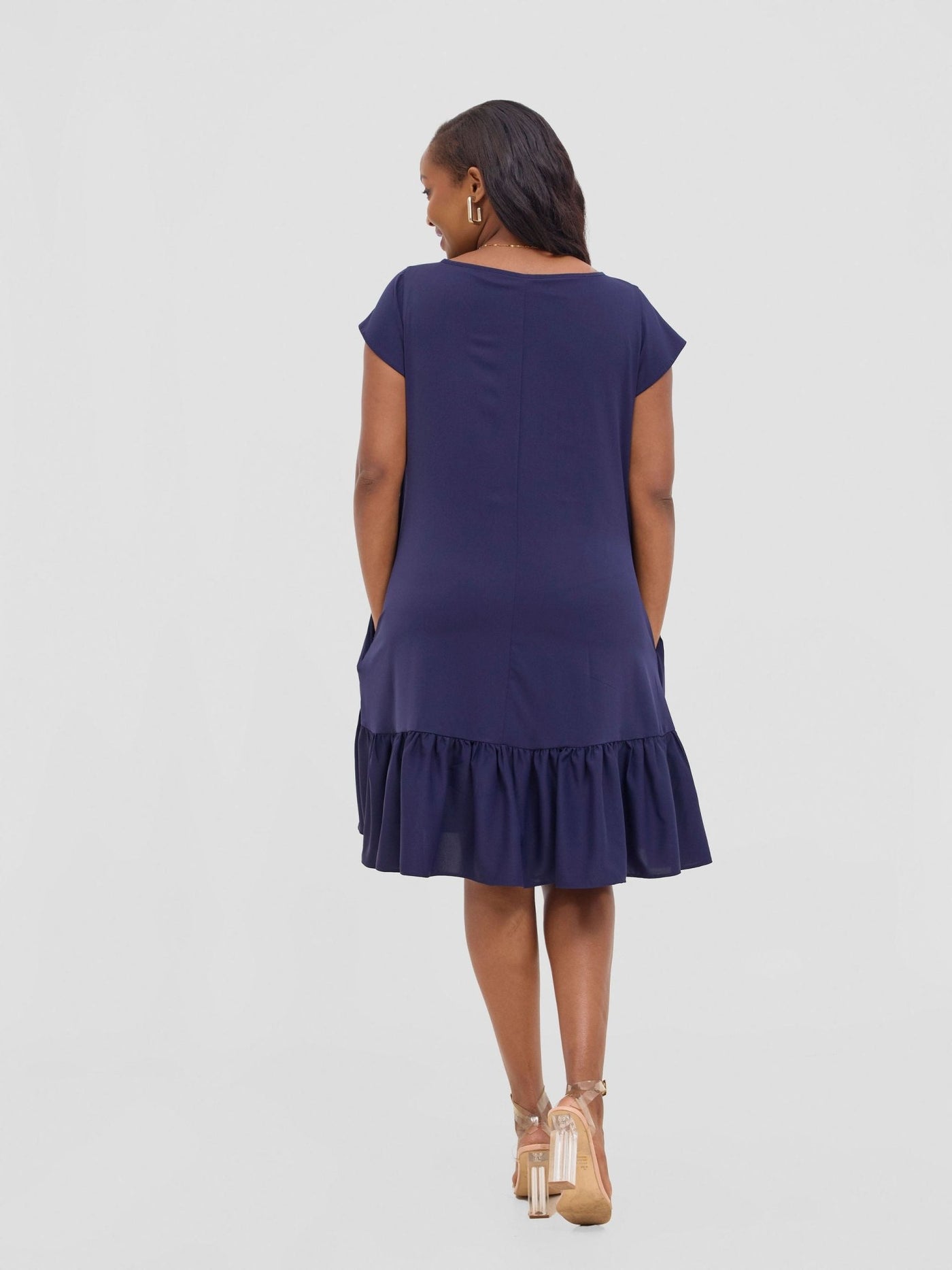 Vivo Dalia Cap Sleeve Gathered Tent Dress - Navy Blue - Shopzetu