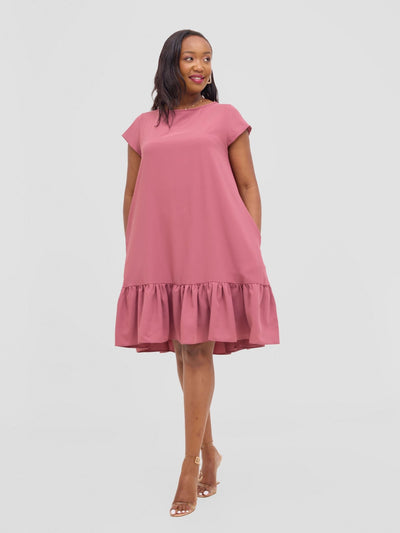 Vivo Dalia Cap Sleeve Gathered Tent Dress - Dusty Pink - Shopzetu