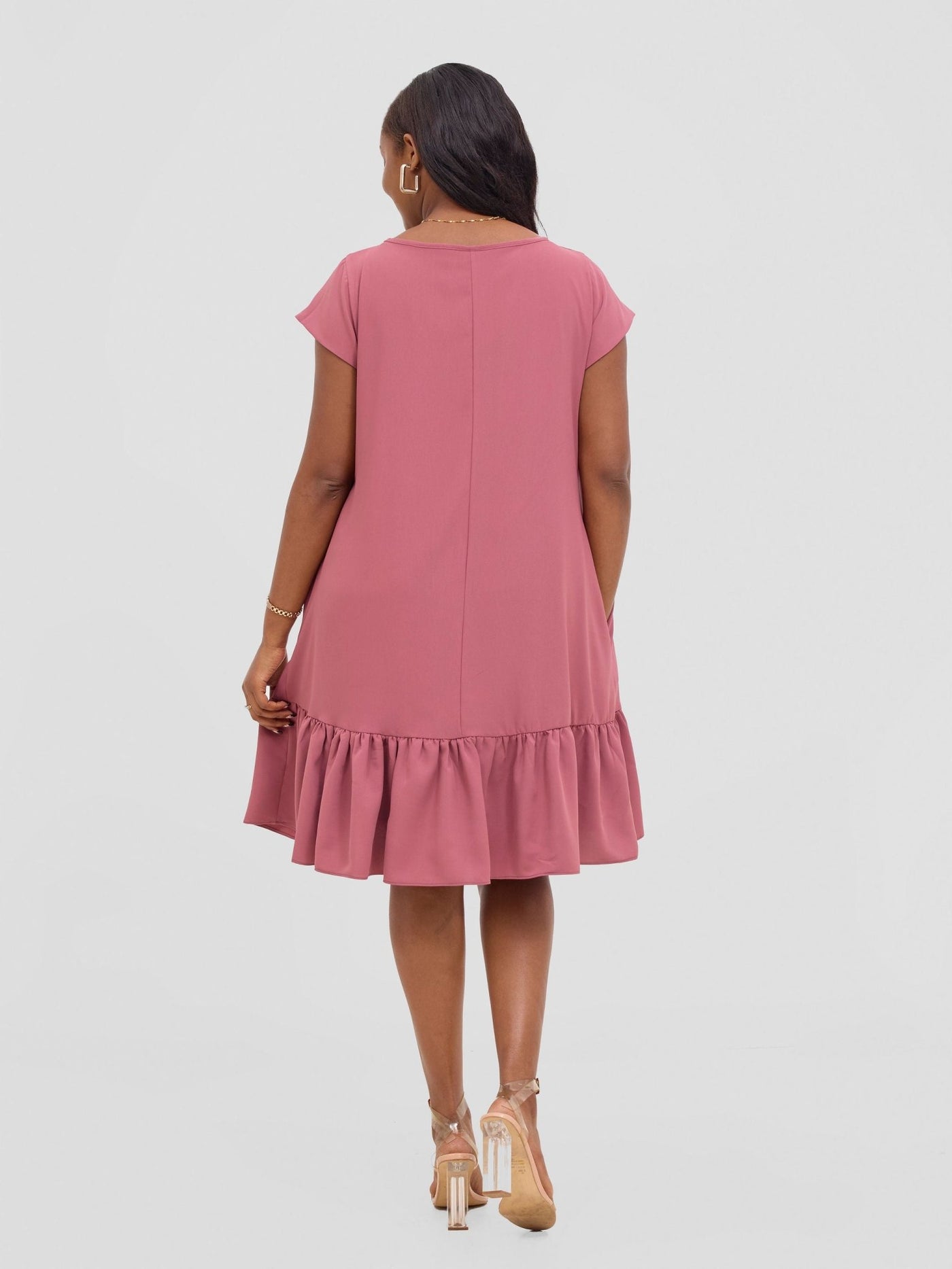 Vivo Dalia Cap Sleeve Gathered Tent Dress - Dusty Pink - Shopzetu