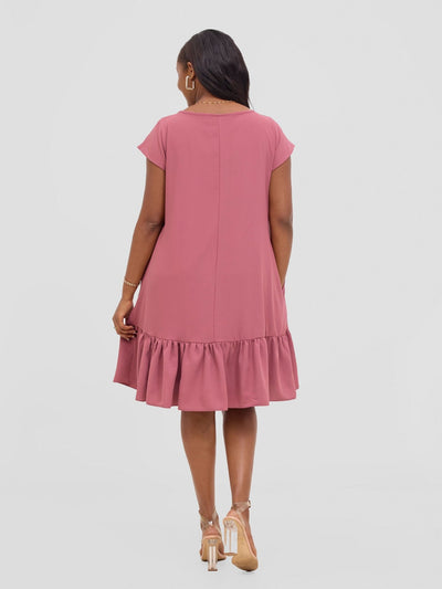 Vivo Dalia Cap Sleeve Gathered Tent Dress - Dusty Pink - Shopzetu