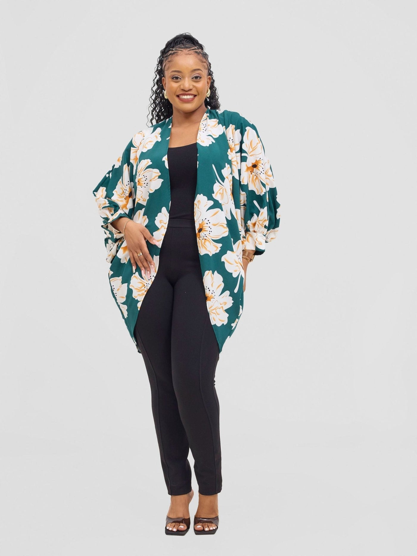 Vivo Pelia Butterfly Kimono - Green /Cream Print - Shopzetu