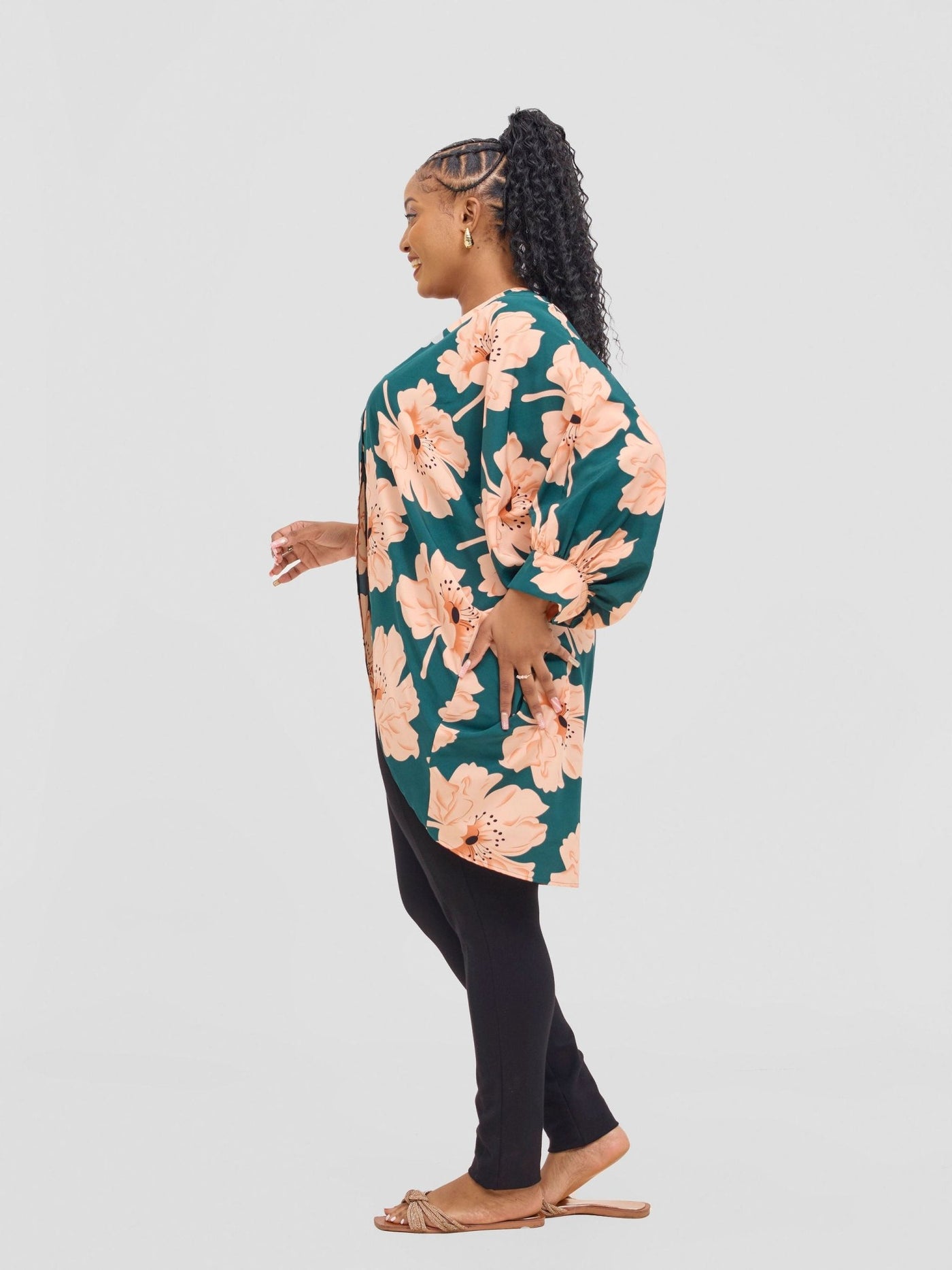 Vivo Pelia Butterfly Kimono - Green / Peach Print - Shopzetu