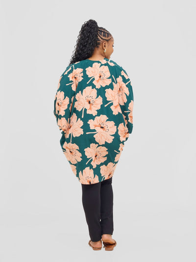 Vivo Pelia Butterfly Kimono - Green / Peach Print - Shopzetu