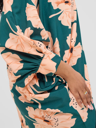 Vivo Pelia Butterfly Kimono - Green / Peach Print - Shopzetu