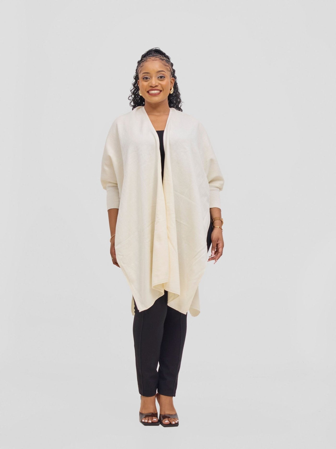 Vivo Cuffed Wrap Poncho - Offwhite - Shopzetu