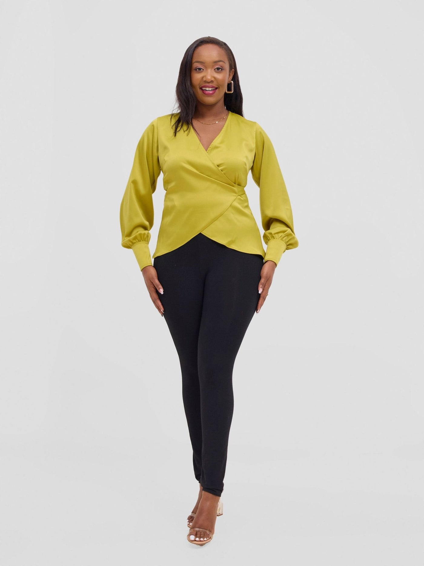 Vivo Merika Satin Wrap Top - Lime - Shopzetu