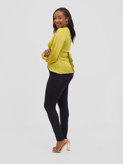 Vivo Merika Satin Wrap Top - Lime - Shopzetu