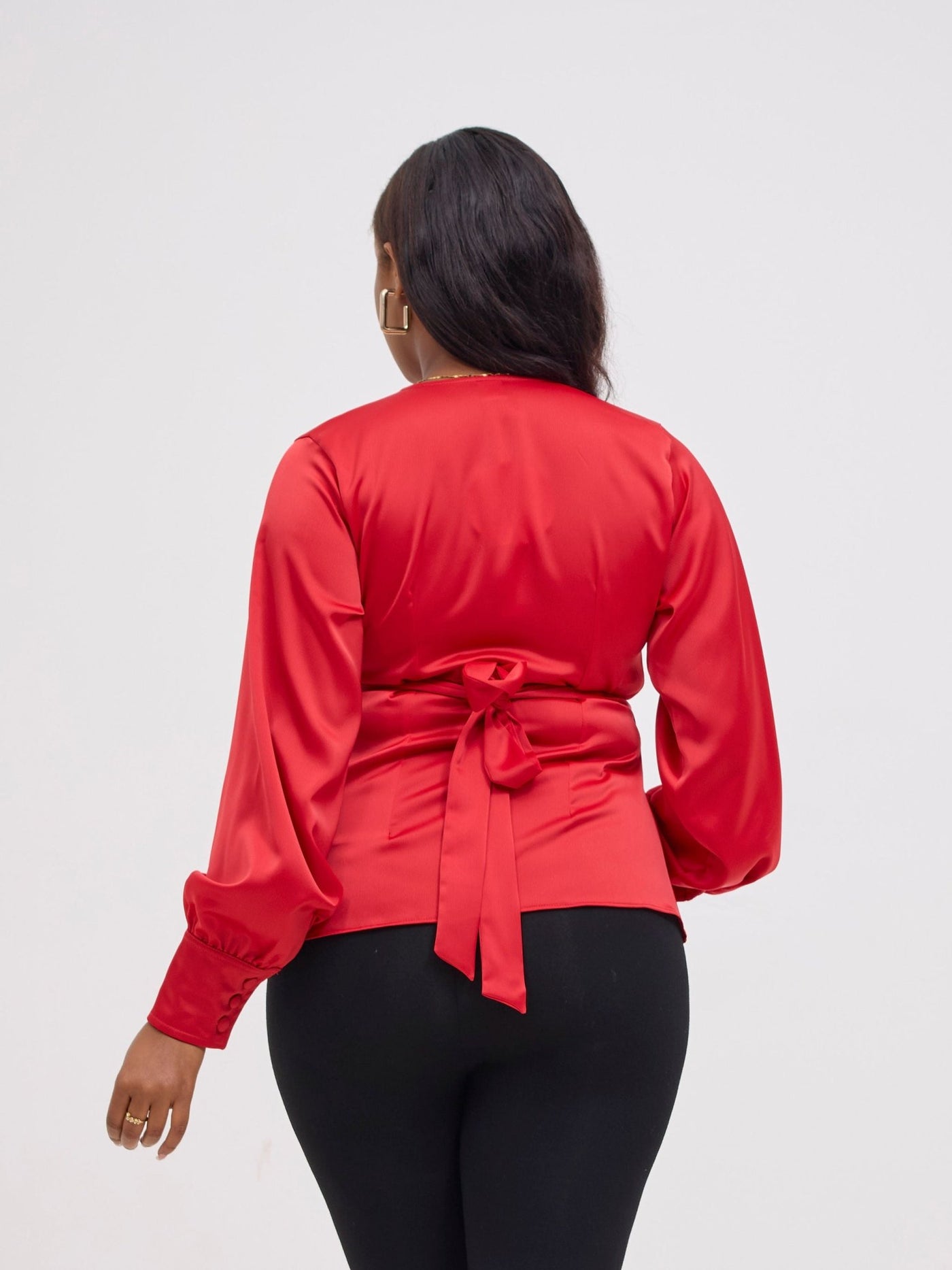 Vivo Merika Satin Wrap Top - Red - Shopzetu