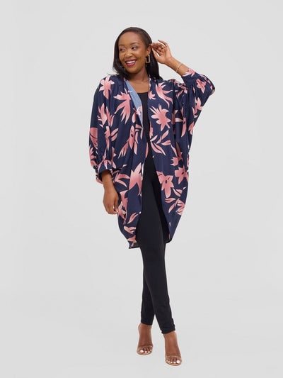 Vivo Pelia Butterfly Kimono - Navy / Blush Pink - Shopzetu