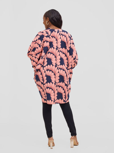 Vivo Pelia Butterfly Kimono - Navy / Peach Print - Shopzetu