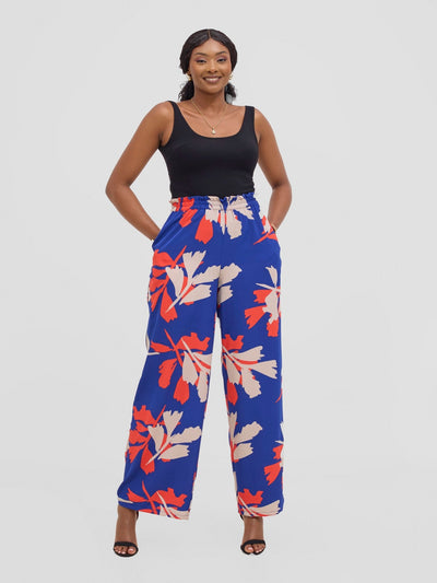 Vivo Sanali Wide Leg Pants - Beige / Red Print - Shopzetu