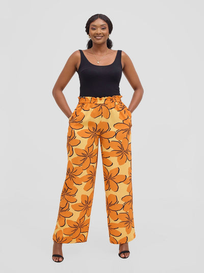 Vivo Sanali Wide Leg Pants - Orange / yellow Print - Shopzetu