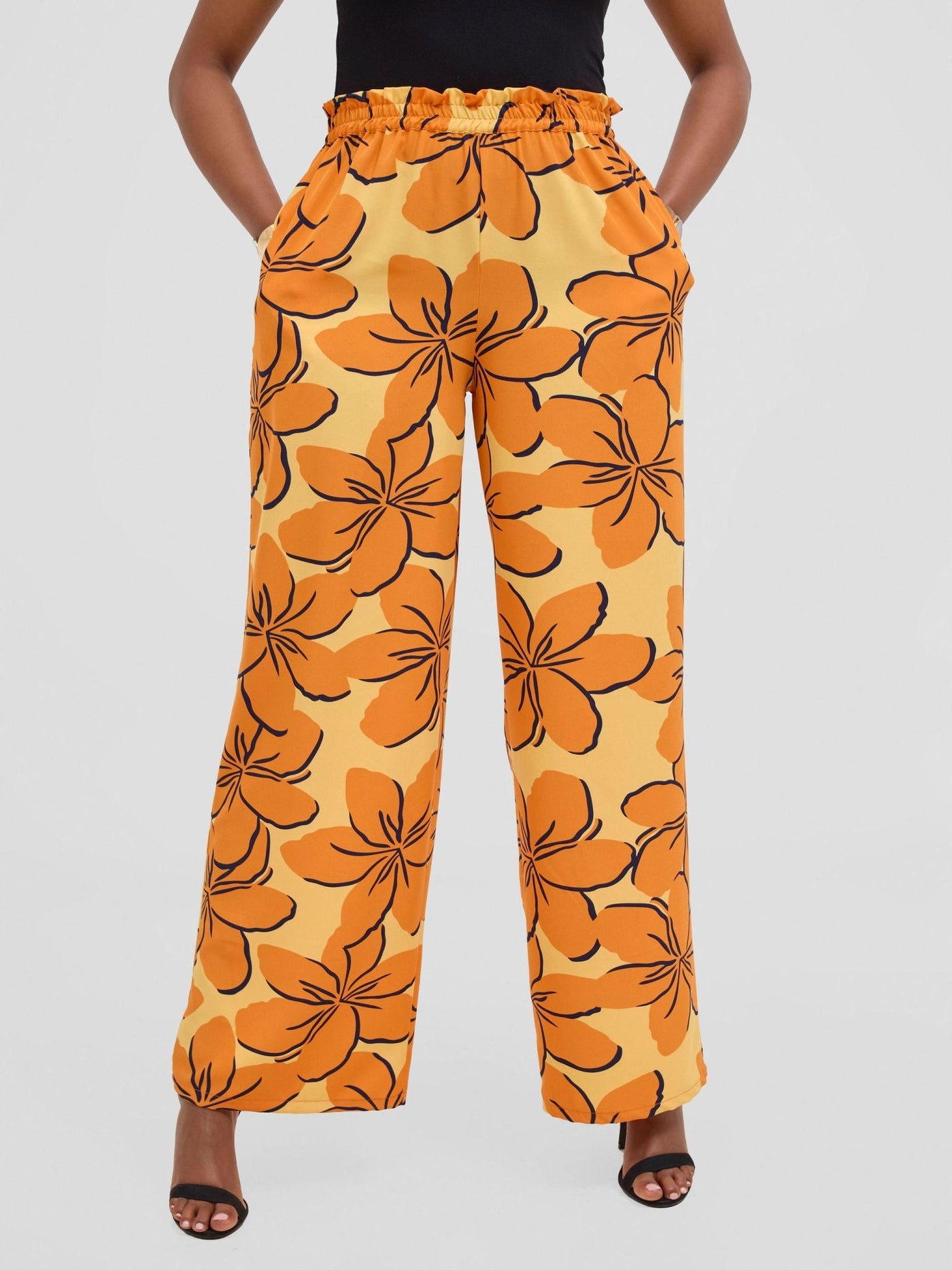 Vivo Sanali Wide Leg Pants - Orange / yellow Print - Shopzetu