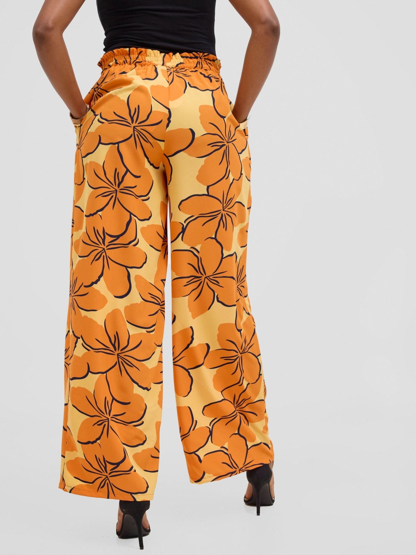 Vivo Sanali Wide Leg Pants - Orange / yellow Print - Shopzetu