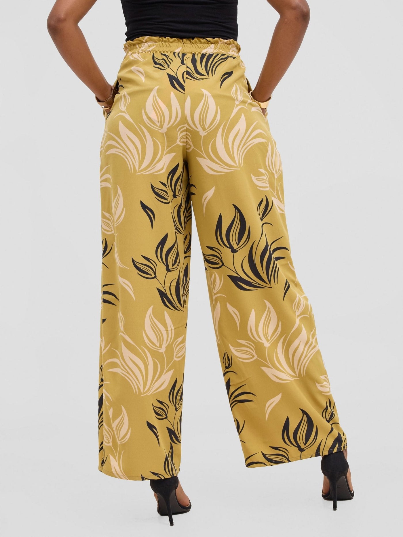 Vivo Sanali Wide Leg Pants - Dark Mustard / peach Print - Shopzetu