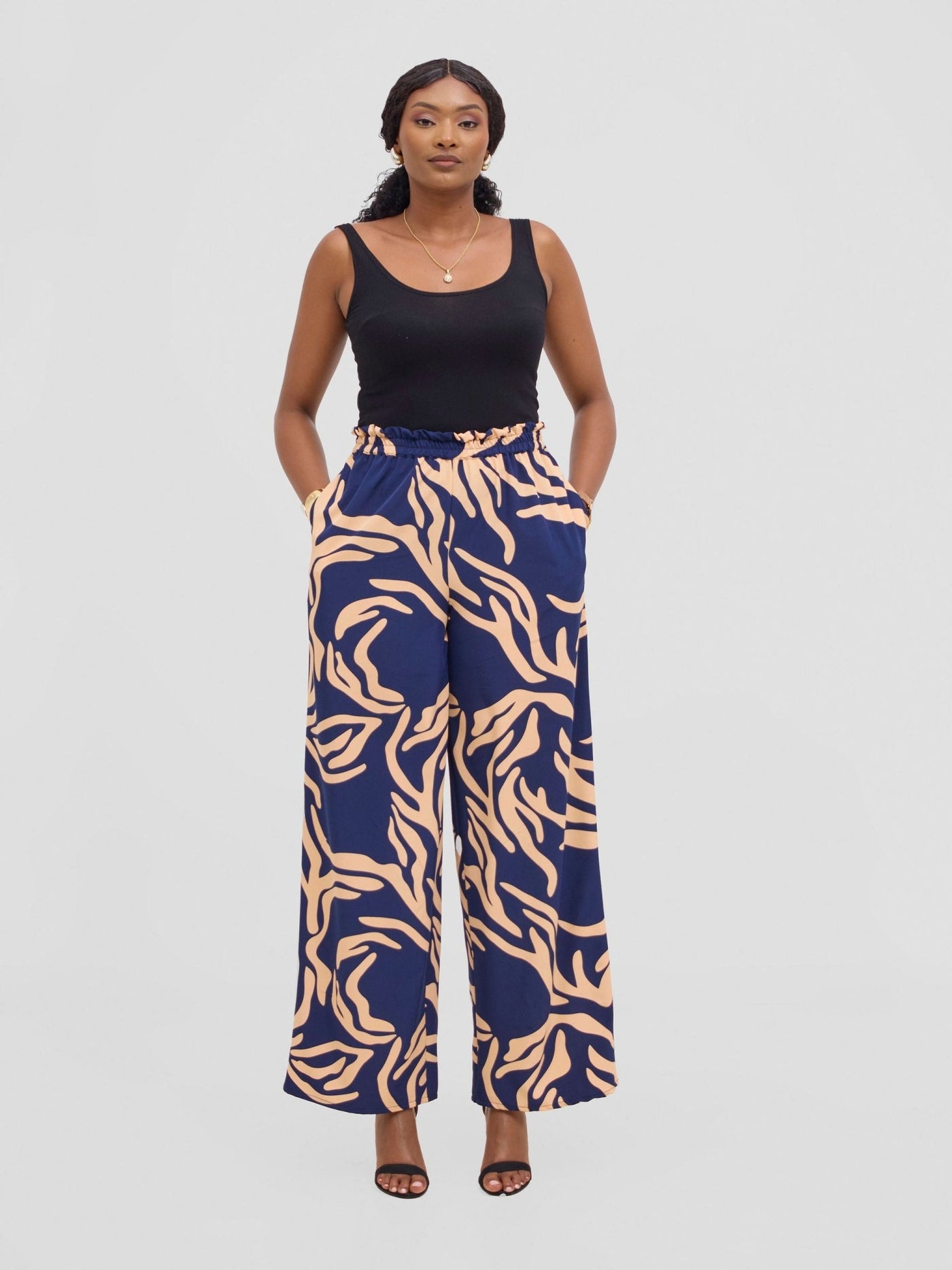 Vivo Sanali Wide Leg Pants - Peach / navy Print - Shopzetu