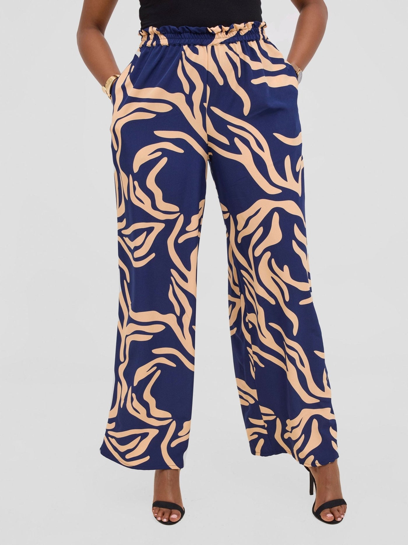 Vivo Sanali Wide Leg Pants - Peach / navy Print - Shopzetu