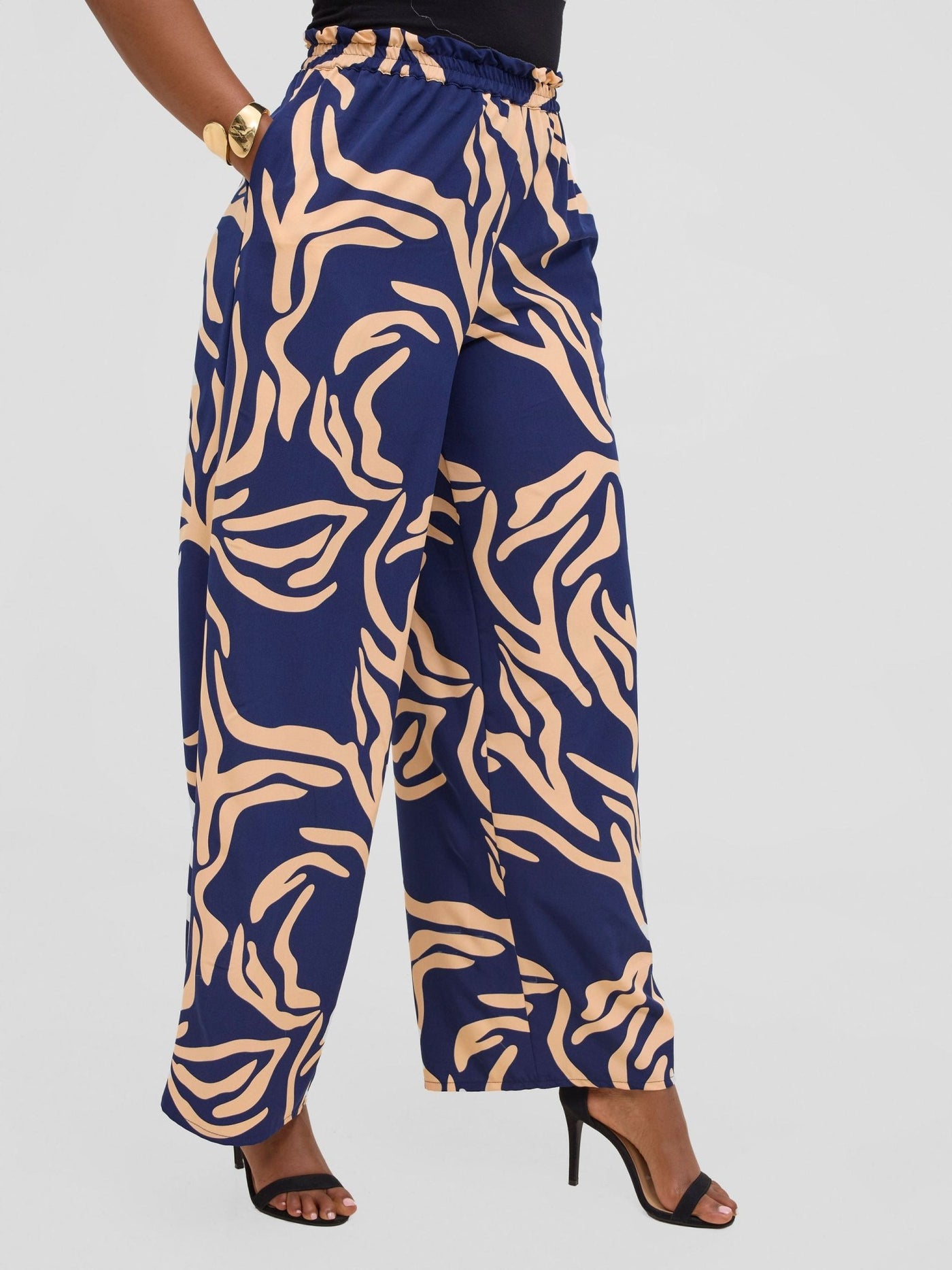 Vivo Sanali Wide Leg Pants - Peach / navy Print - Shopzetu