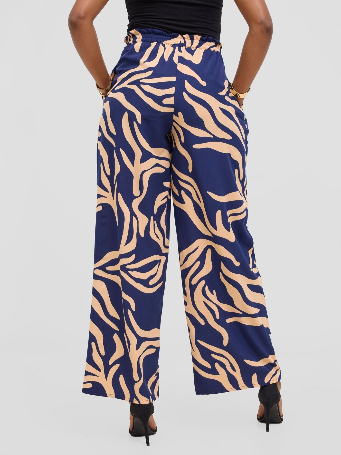 Vivo Sanali Wide Leg Pants - Peach / navy Print - Shopzetu