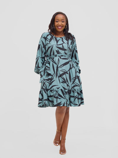 Vivo Serwa Tent Dress - Dusty Green / Black Wera Print - Shopzetu