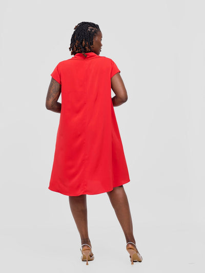 Yumi Cap Sleeve Dress - Red - Shopzetu