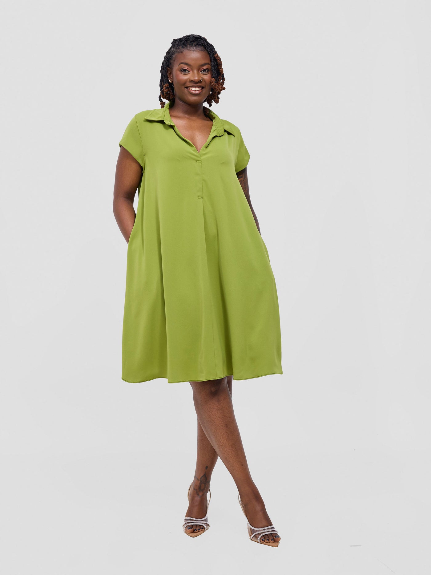 Yumi Cap Sleeve Dress - Olive