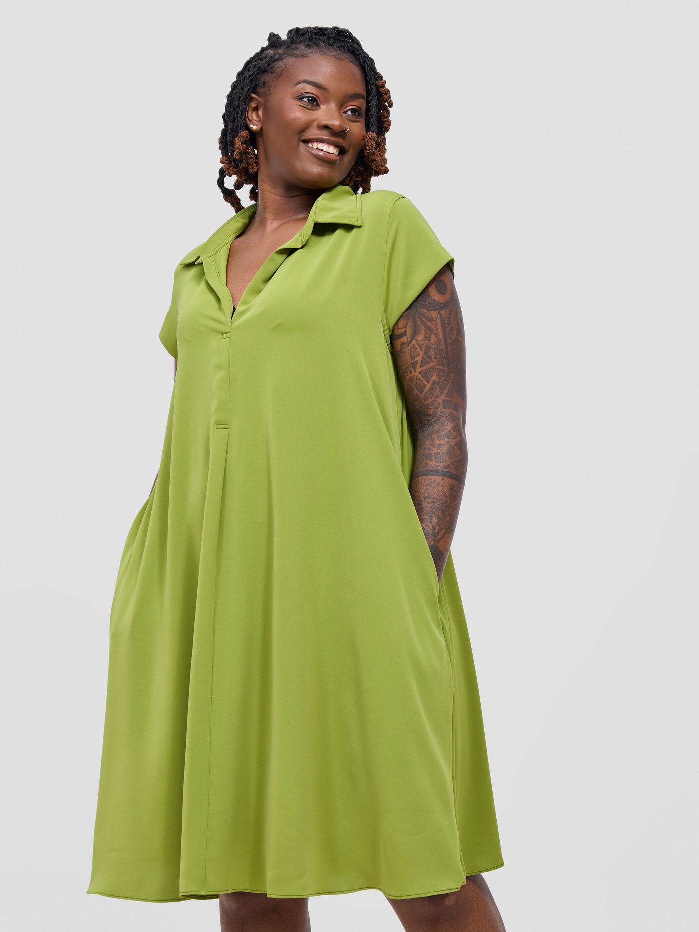 Yumi Cap Sleeve Dress - Olive