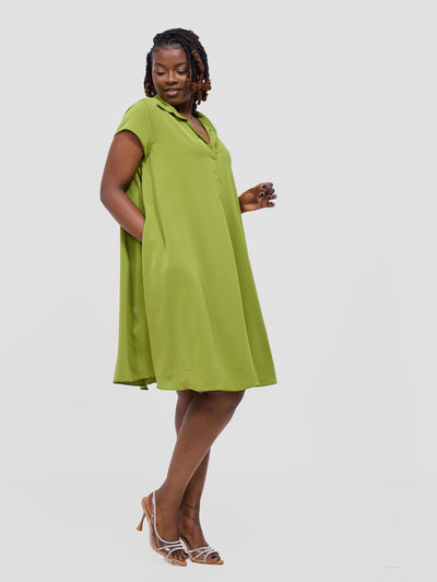 Yumi Cap Sleeve Dress - Olive