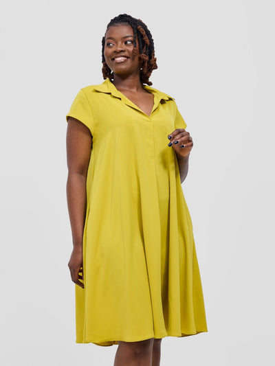 Yumi Cap Sleeve Dress - Mustard Yellow - Shopzetu