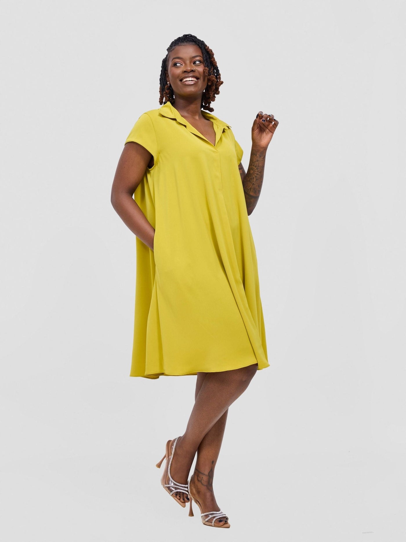 Yumi Cap Sleeve Dress - Mustard Yellow - Shopzetu