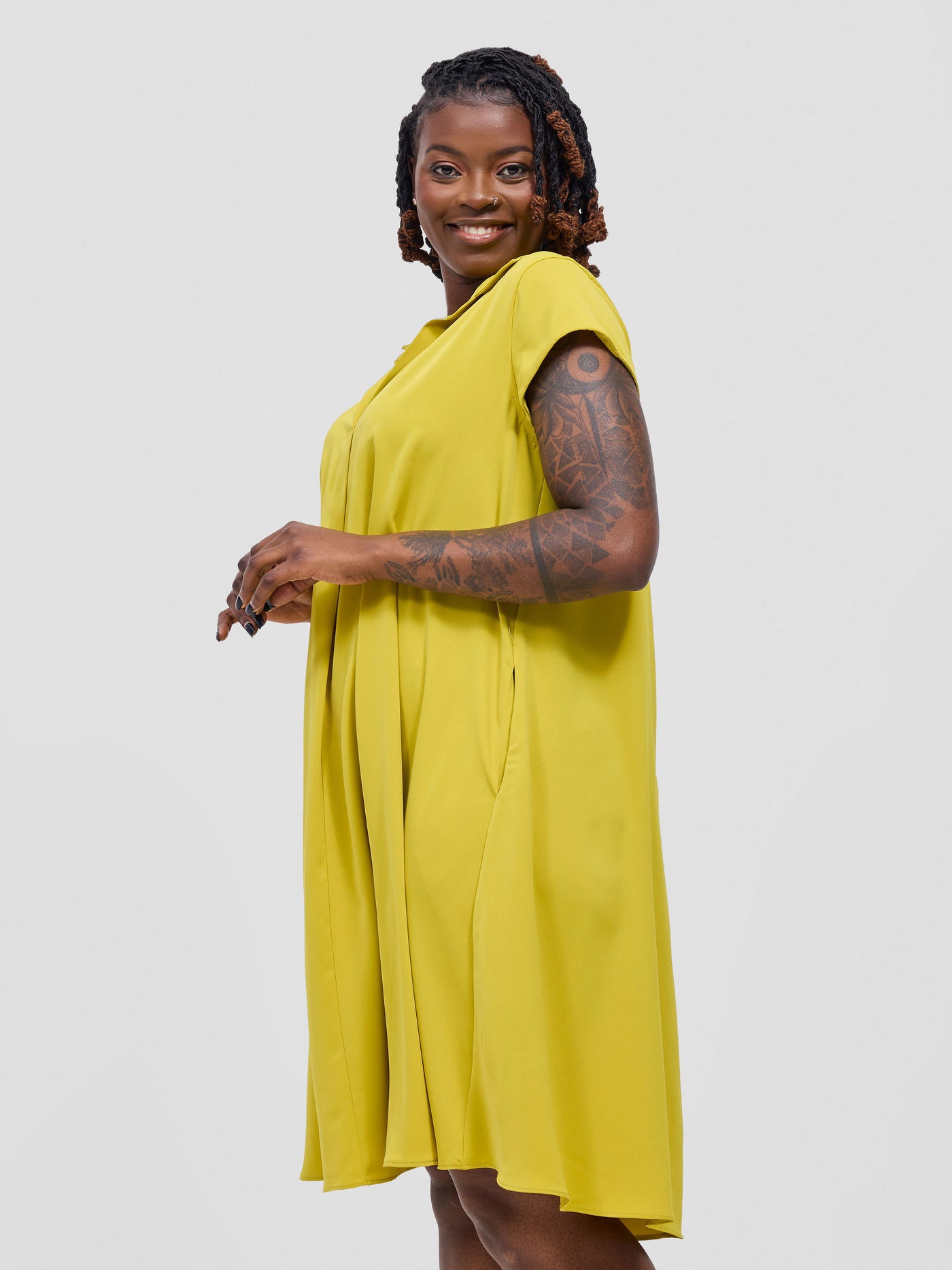 Yumi Cap Sleeve Dress - Mustard Yellow