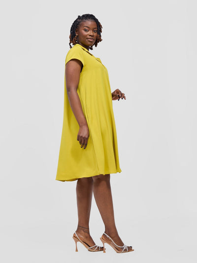 Yumi Cap Sleeve Dress - Mustard Yellow - Shopzetu