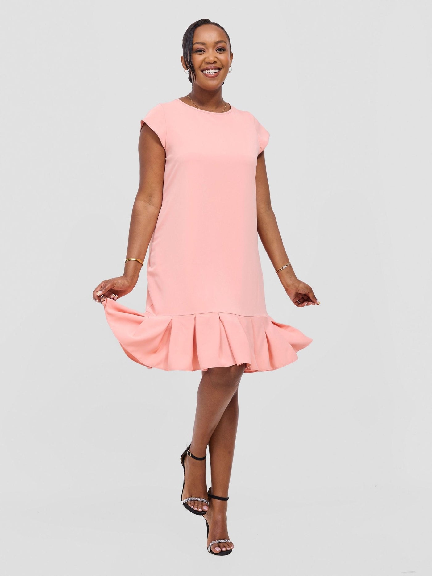 Zawadi Inverted Pleat Dress - Peach - Shopzetu