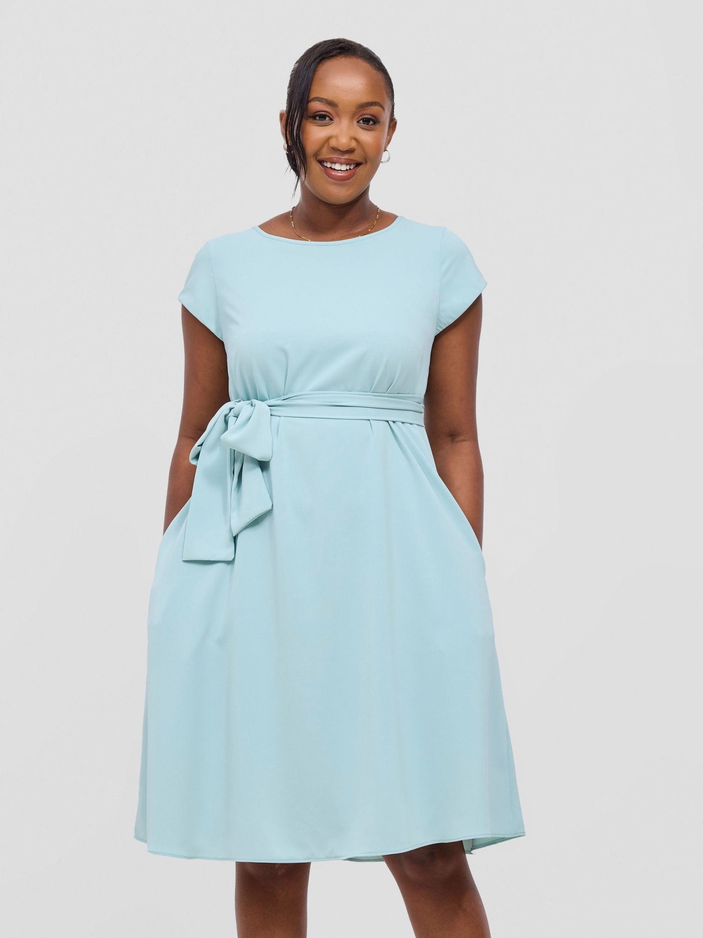 Vivo Basic Cap Sleeve Tent Knee Length Dress - Sea Green - Shopzetu