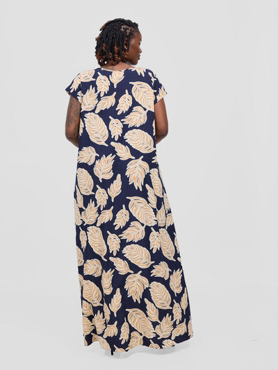 Sakari Cap Sleeve Maxi Dress - Dark Navy / Peach Print - Shopzetu