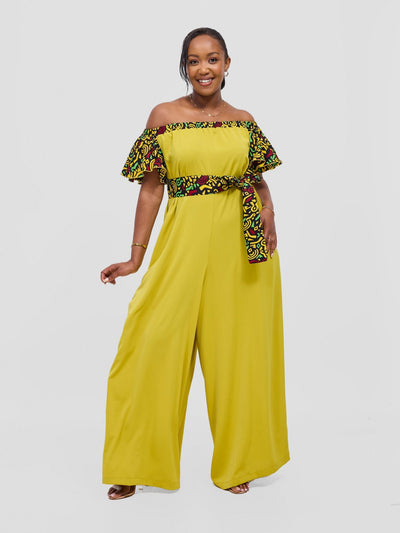 Vivo Fara Off Shoulder Flounce Sleeve Jumpsuit - Yellow / Mustard - Shopzetu