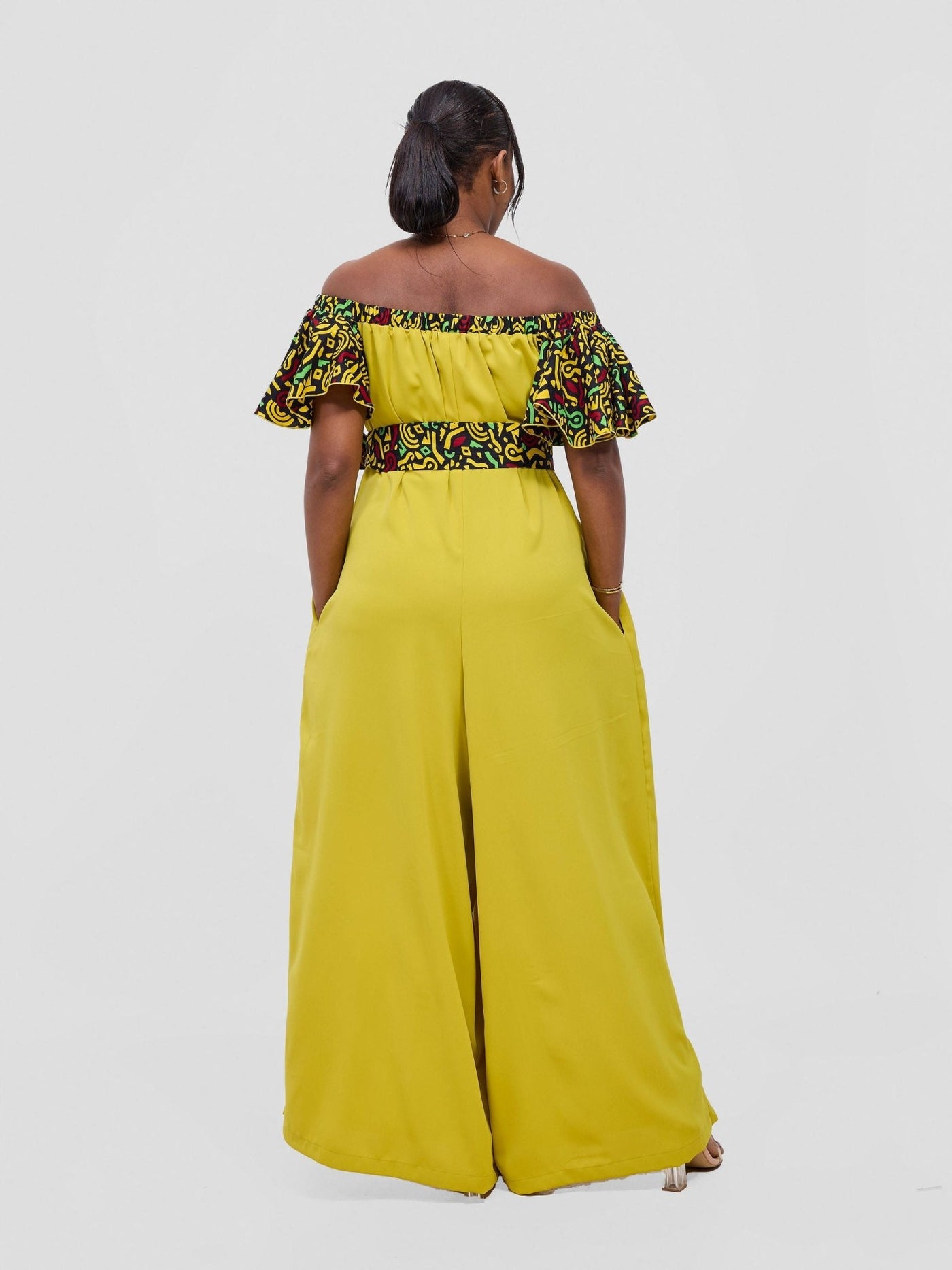 Vivo Fara Off Shoulder Flounce Sleeve Jumpsuit - Yellow / Mustard - Shopzetu