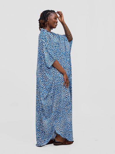 Vivo Muna Oversized Maxi Shirt - Blue / White Berek Print - Shopzetu