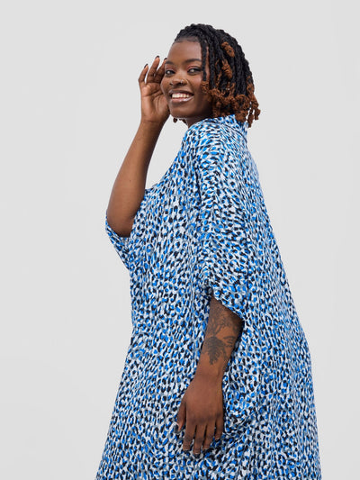 Vivo Muna Oversized Maxi Shirt - Blue / White Berek Print - Shopzetu