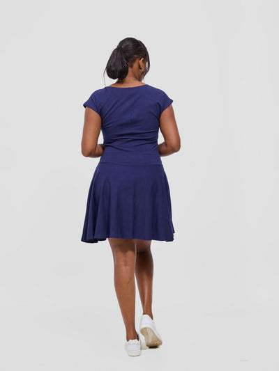 Vivo Mandla Round Neck Drop Shoulder Dress - Navy - Shopzetu