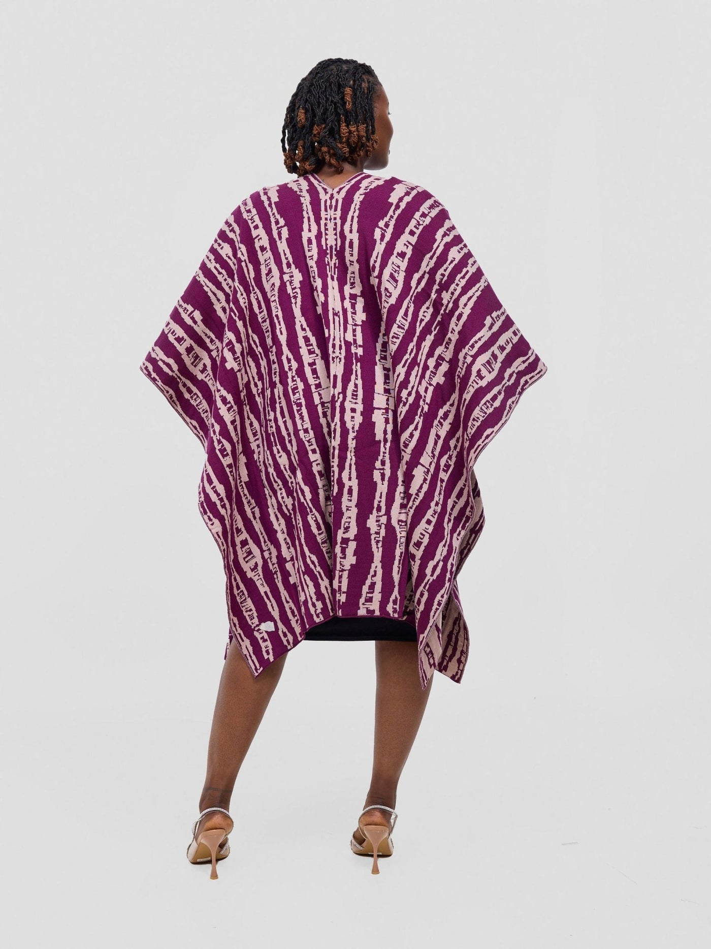 Vivo Reversible Poncho without Fringes - Plum / Champagne Miwa Print - Shopzetu