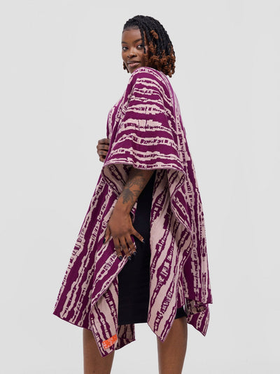 Vivo Reversible Poncho without Fringes - Plum / Champagne Miwa Print - Shopzetu